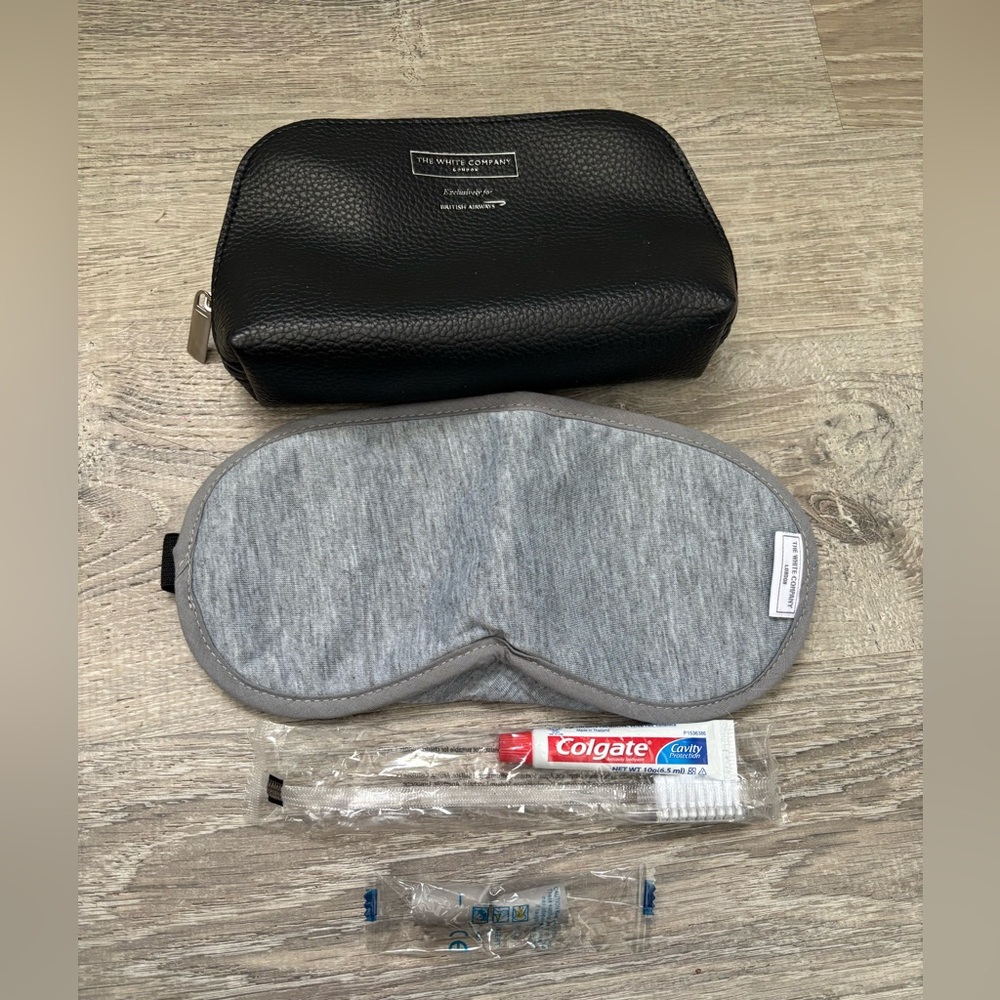 🖤’BRITISH AIRLINES/THE WHITE COMPANY BAG W/EYE MASK, TOOTHBRUSH KIT+EAR PLUGS
